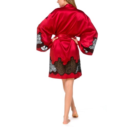 krótki satynowy szlafrok z koronką COEMI